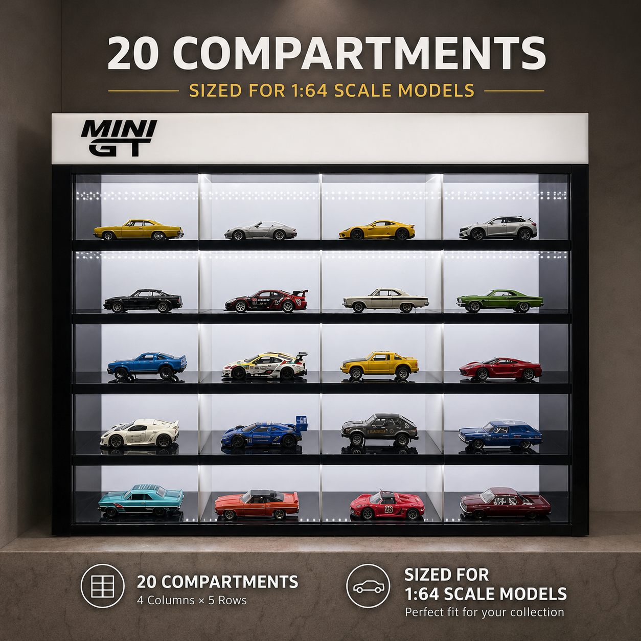 Mini GT 20 Compartments Display with Sliding Cover