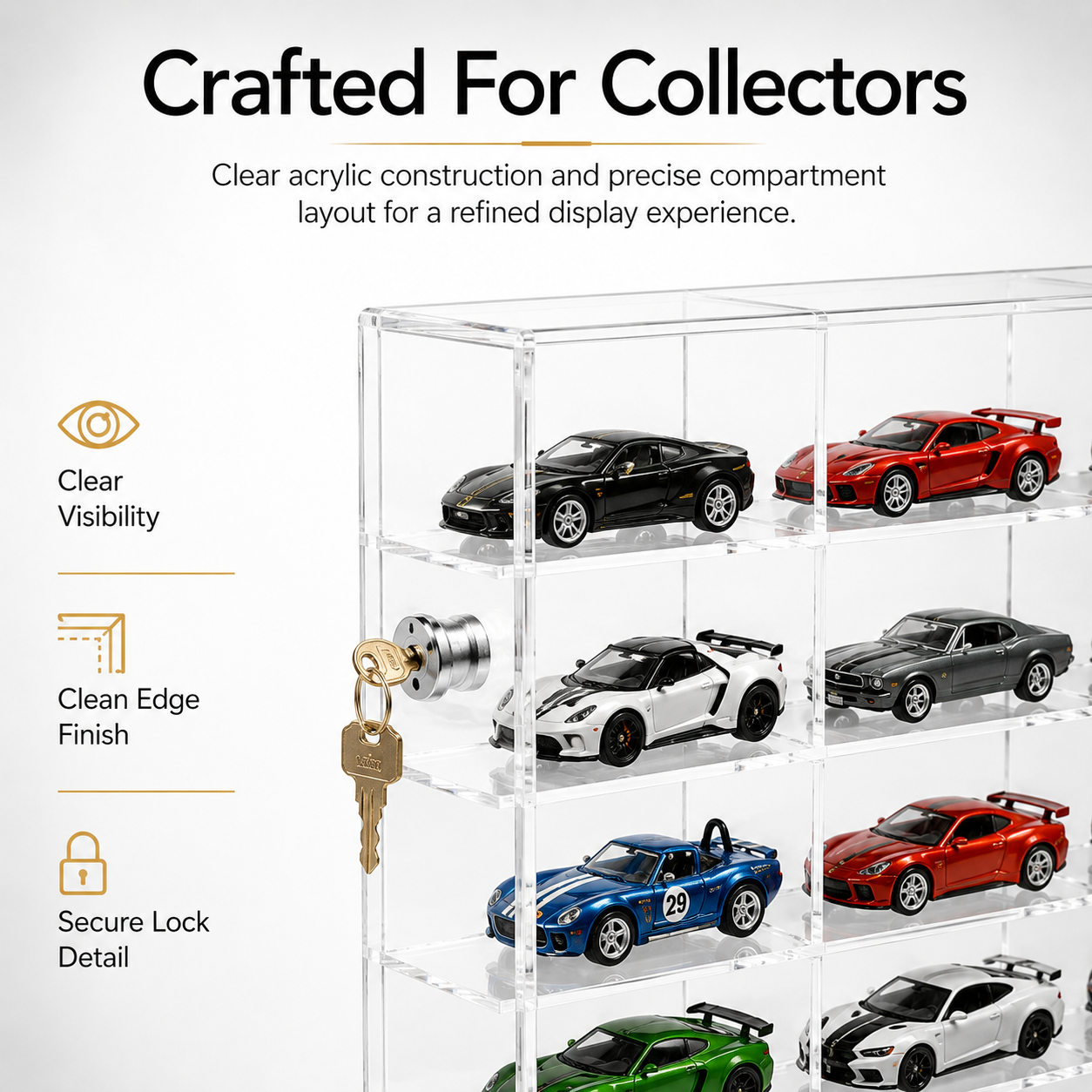 50 Compartments Display with Sliding Cover for 1:64 Scale Cars