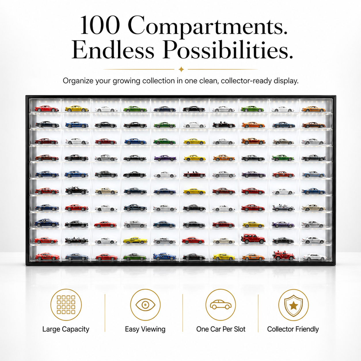 100 Compartments Display with Sliding Cover for 1:64 Scale