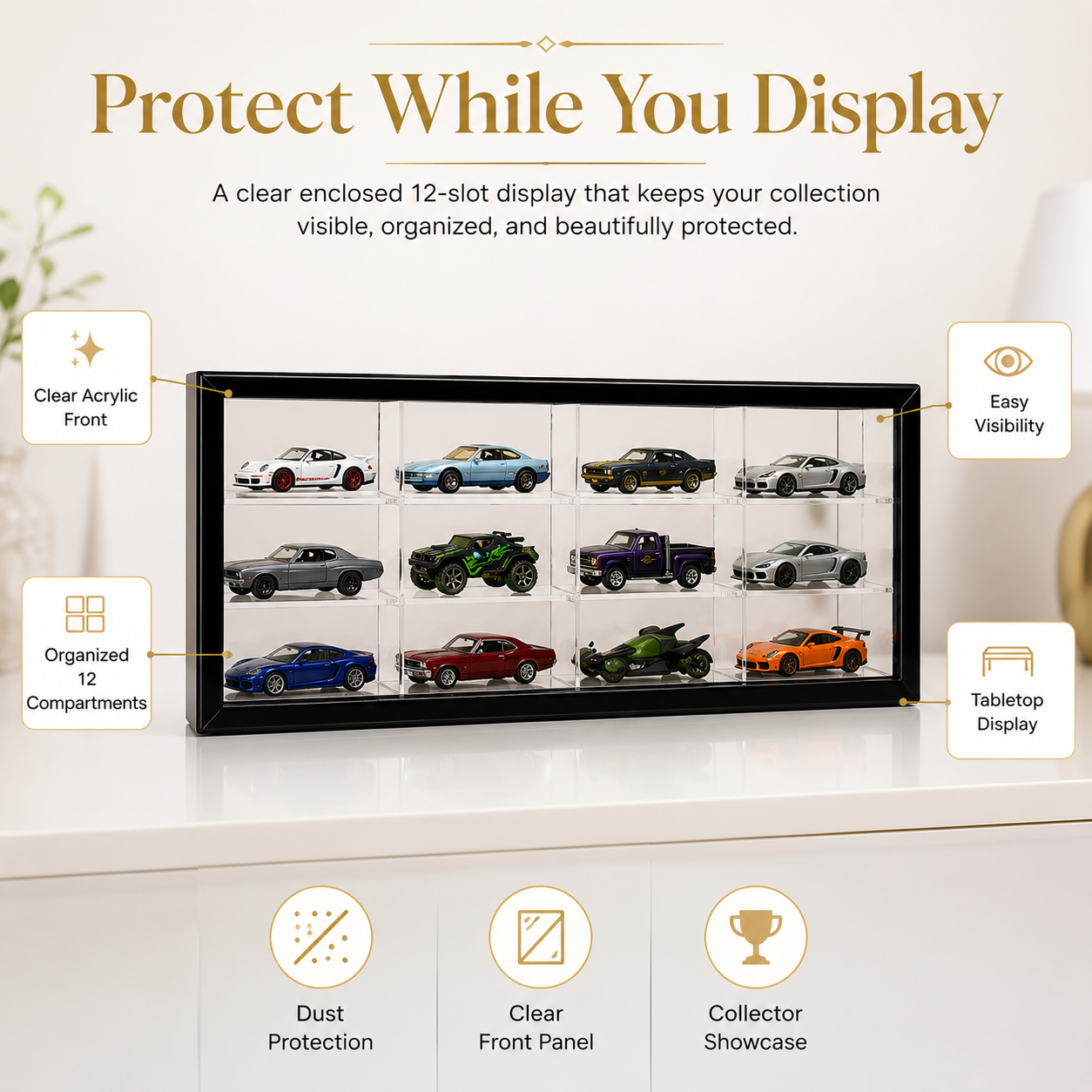 12 Compartments Display with Sliding Cover
