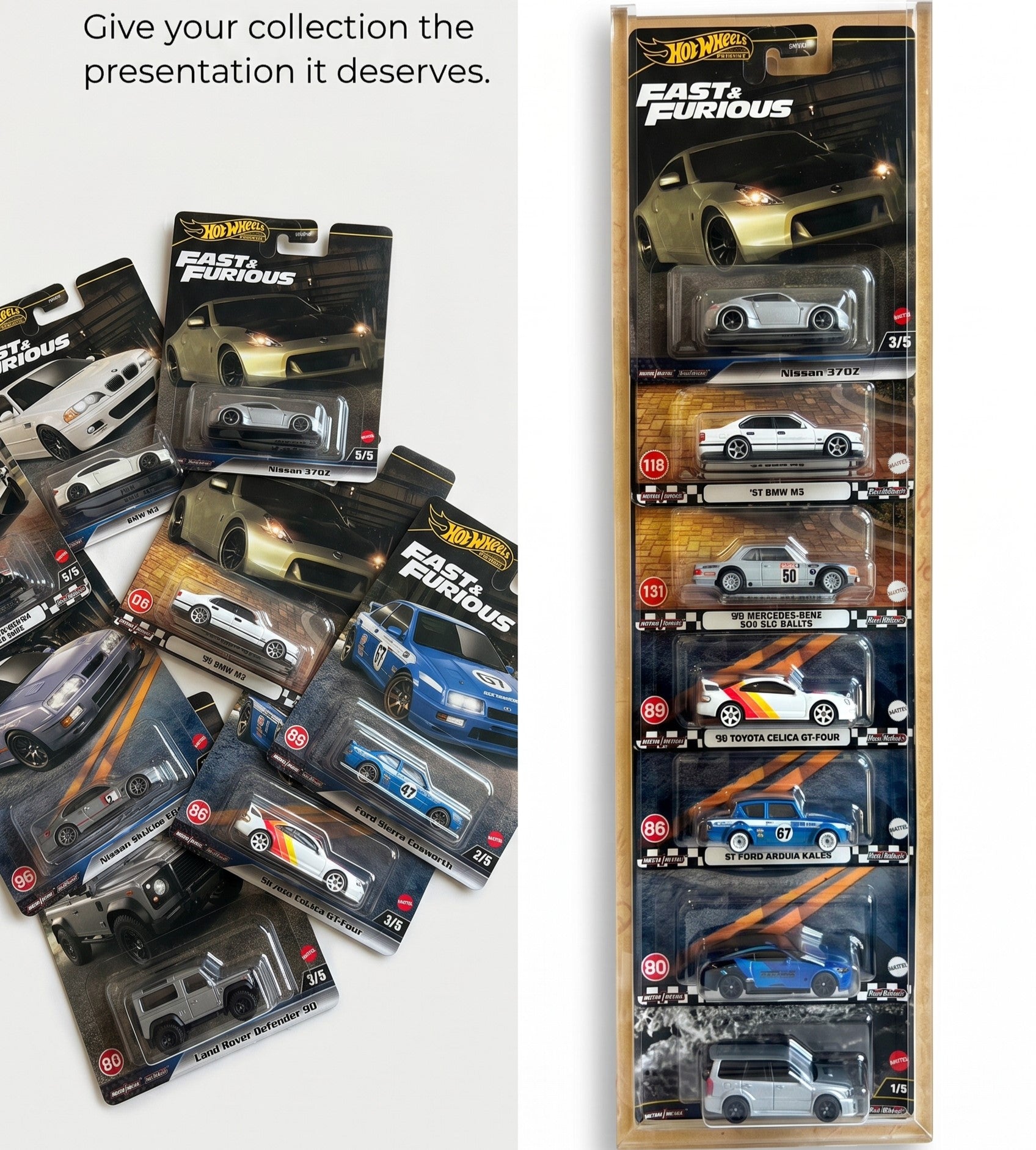 Wall Hanging Card Holder for 8 Mainline/Premium Carded Cars- Transparent
