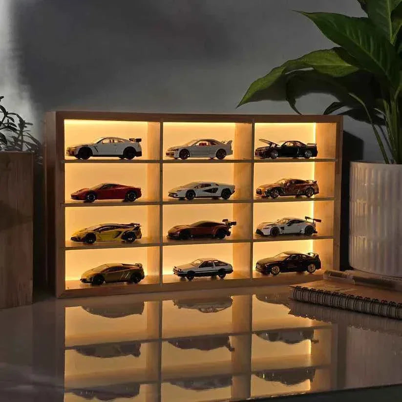 Wooden Light Up Hot Wheels Organizer With Cars