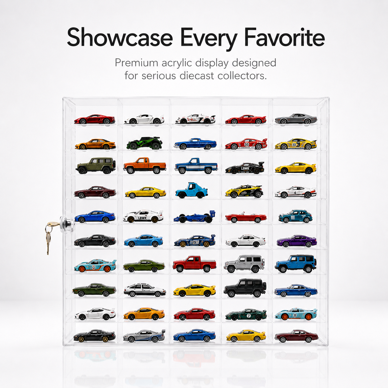 50 Compartments Display with Sliding Cover for 1:64 Scale Cars