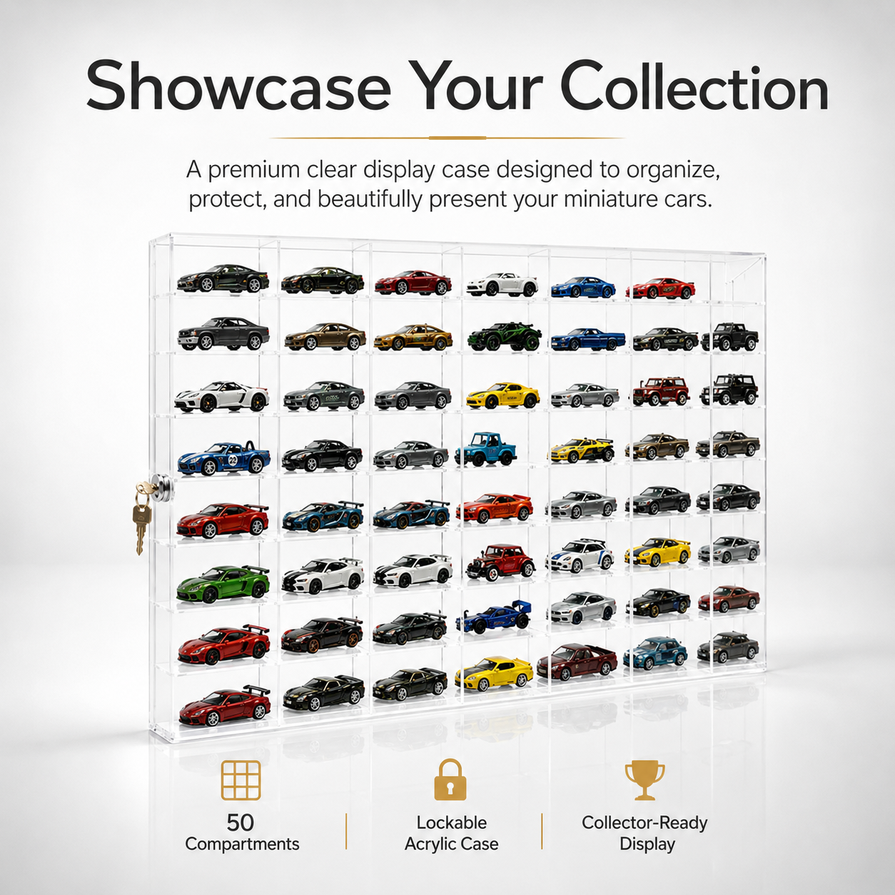 50 Compartments Display with Sliding Cover for 1:64 Scale Cars