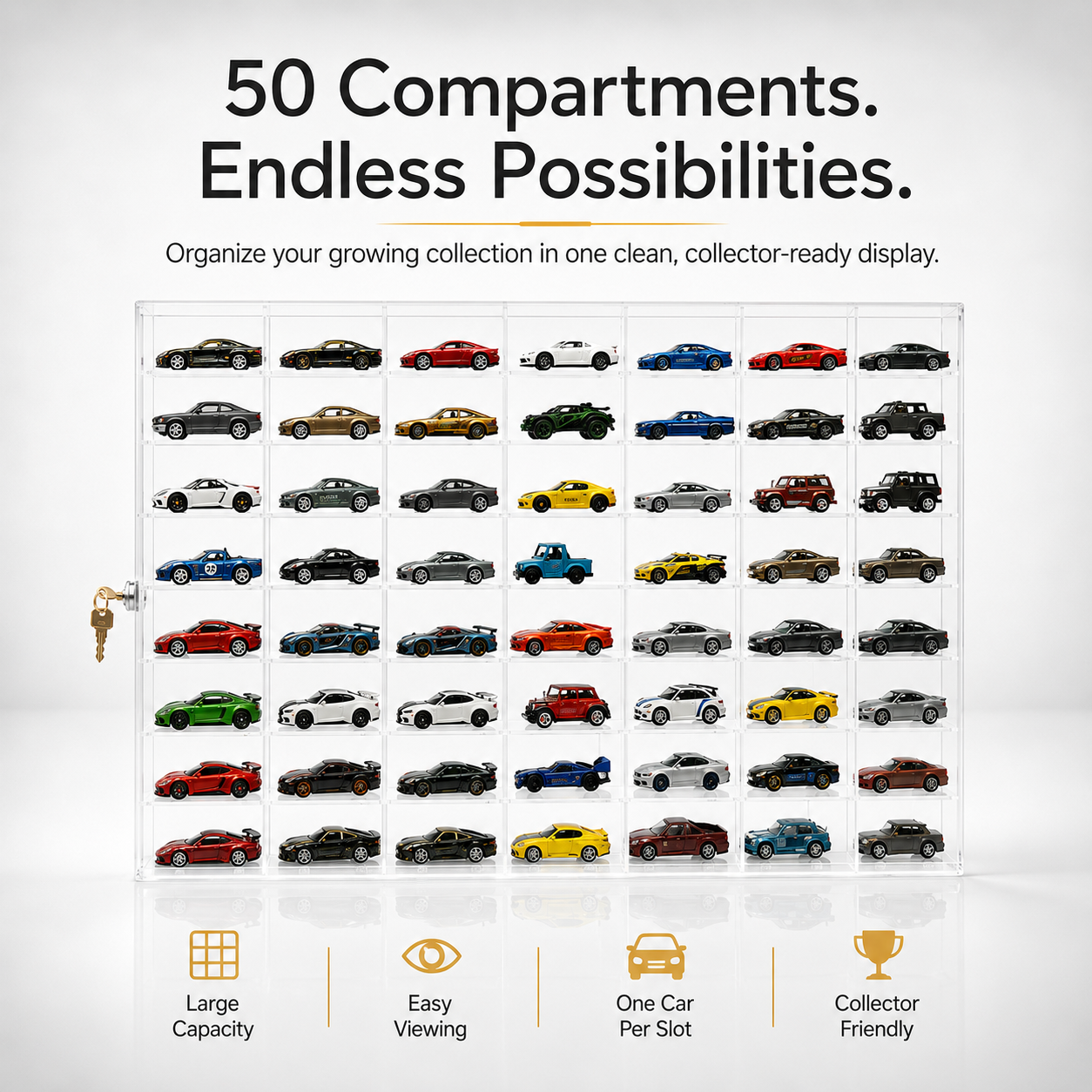 50 Compartments Display with Sliding Cover for 1:64 Scale Cars