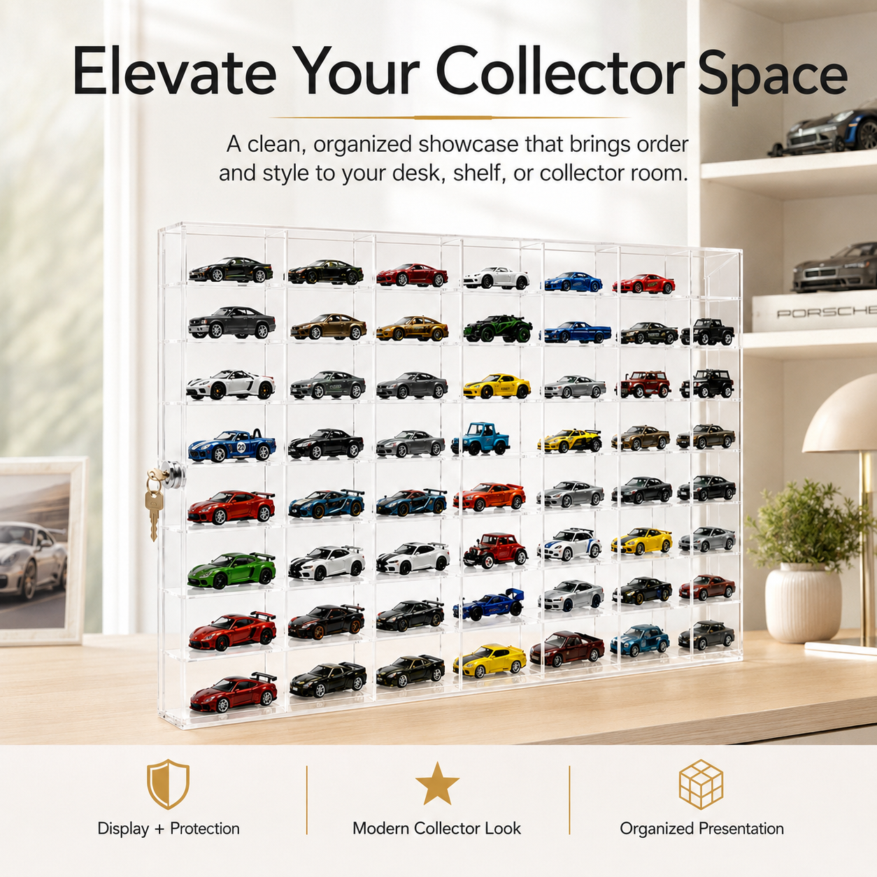 50 Compartments Display with Sliding Cover for 1:64 Scale Cars