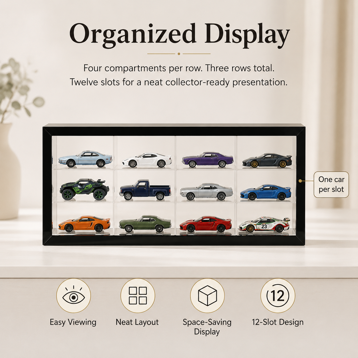 12 Compartments Display with Sliding Cover