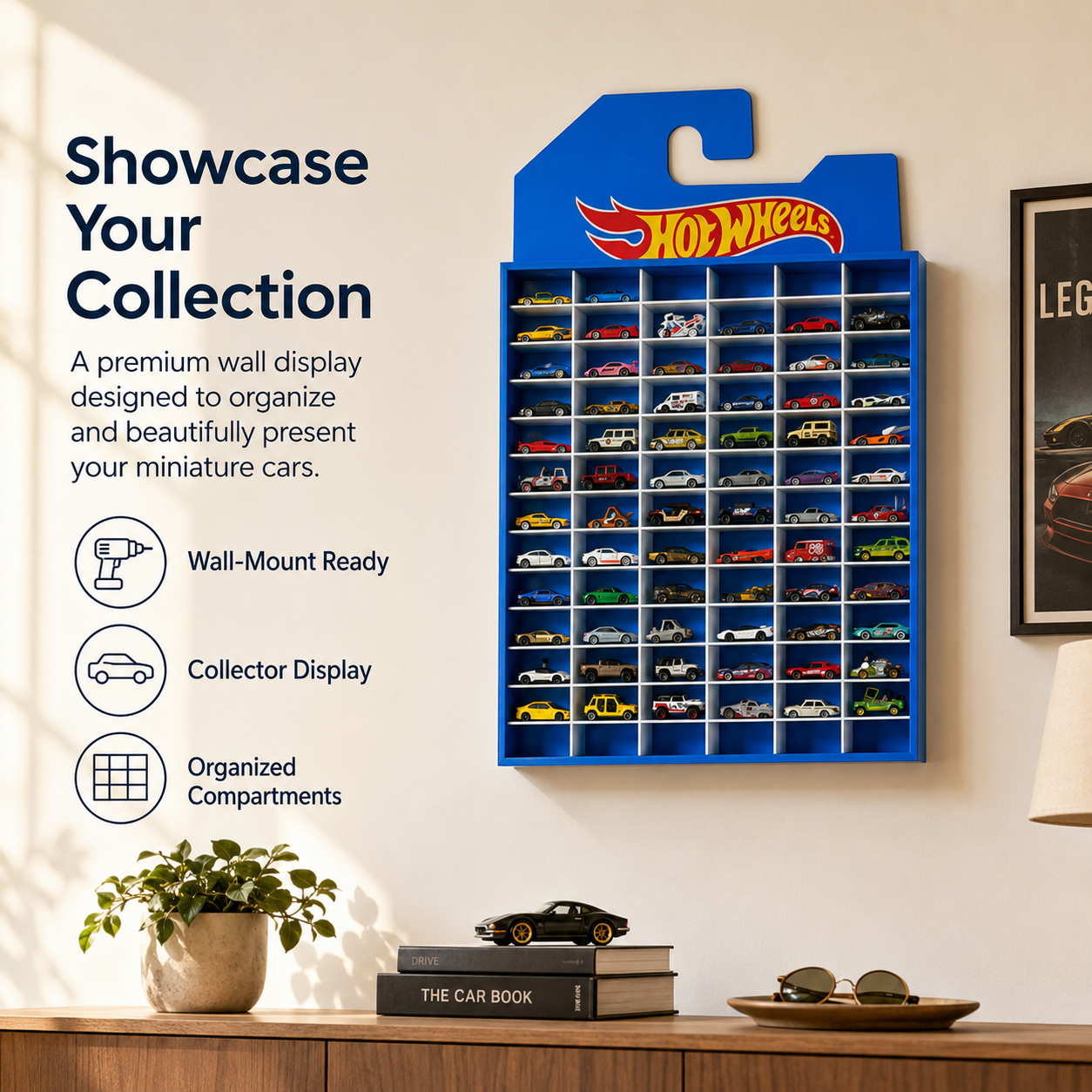 78 Compartments Display with Sliding Cover, Hotwheels Banner