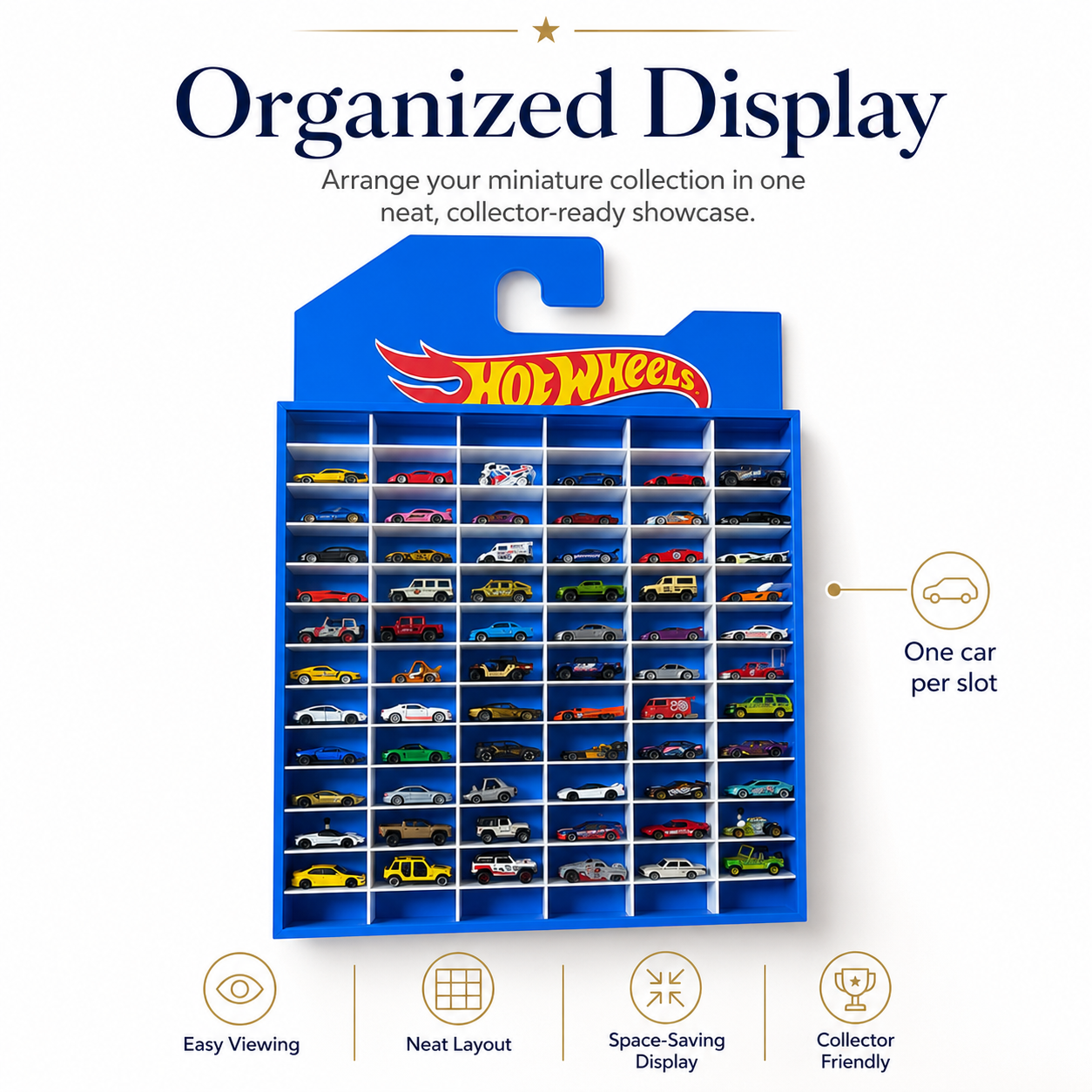 78 Compartments Display with Sliding Cover, Hotwheels Banner