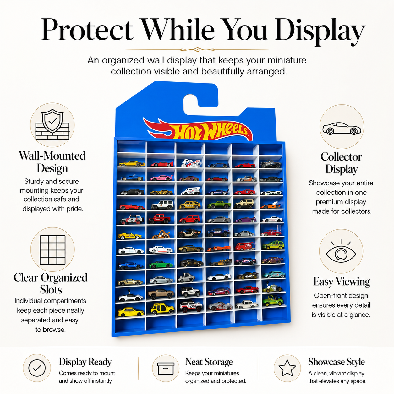 78 Compartments Display with Sliding Cover, Hotwheels Banner