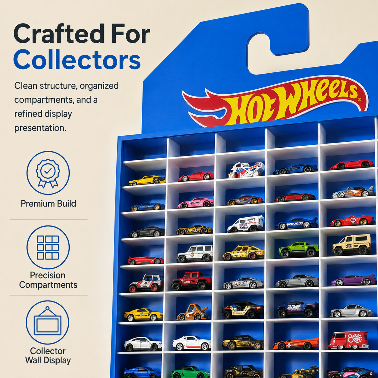 78 Compartments Display with Sliding Cover, Hotwheels Banner