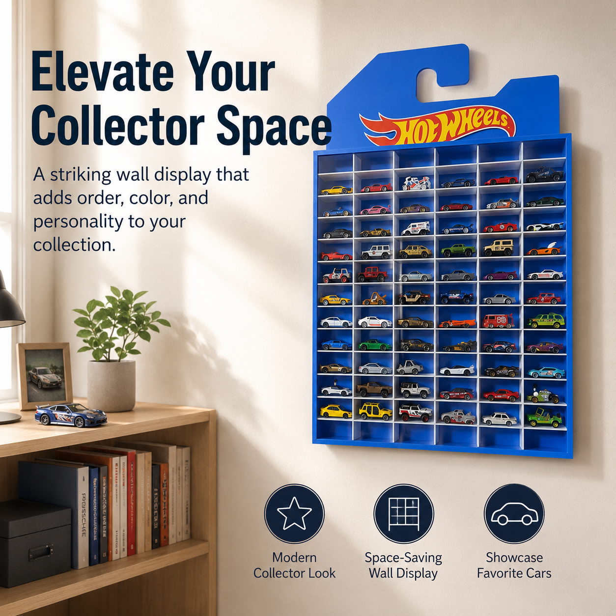 78 Compartments Display with Sliding Cover, Hotwheels Banner